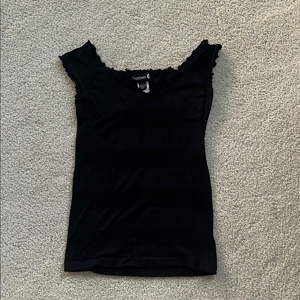 Bebe O Black Fitted Ribbed Sleeveless Tank Top